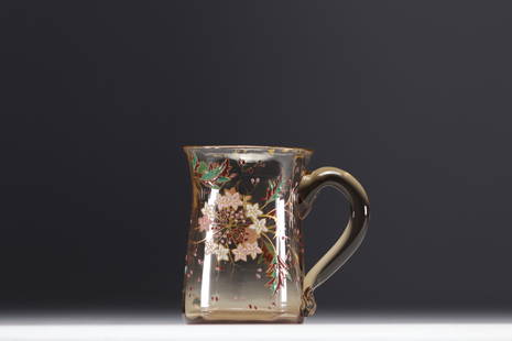 Cristallerie Emile GALLE - Small transparent enamelled cup with floral design: Cristallerie Emile GALLE - Small transparent enamelled cup with floral design - Weight: 140 g - Shipping available - Region: France - Sizes: H 90MM X L 100MM - At first glance: good condition