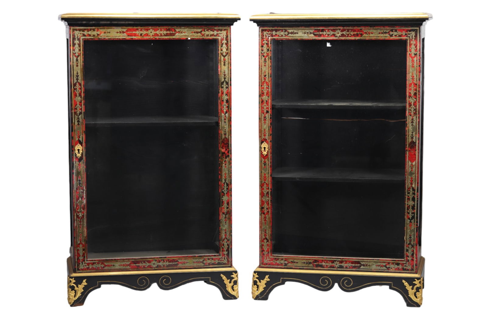 Pair of Boulle marquetry display cabinets in tortoise shell and brass from Napoleon III period (1 of 2)