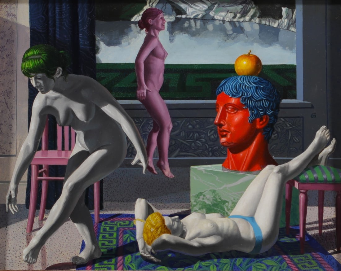 Giuseppe MALLAI (1945-2007) "Surrealist scene with figures" Oil on canvas. (1 of 2)