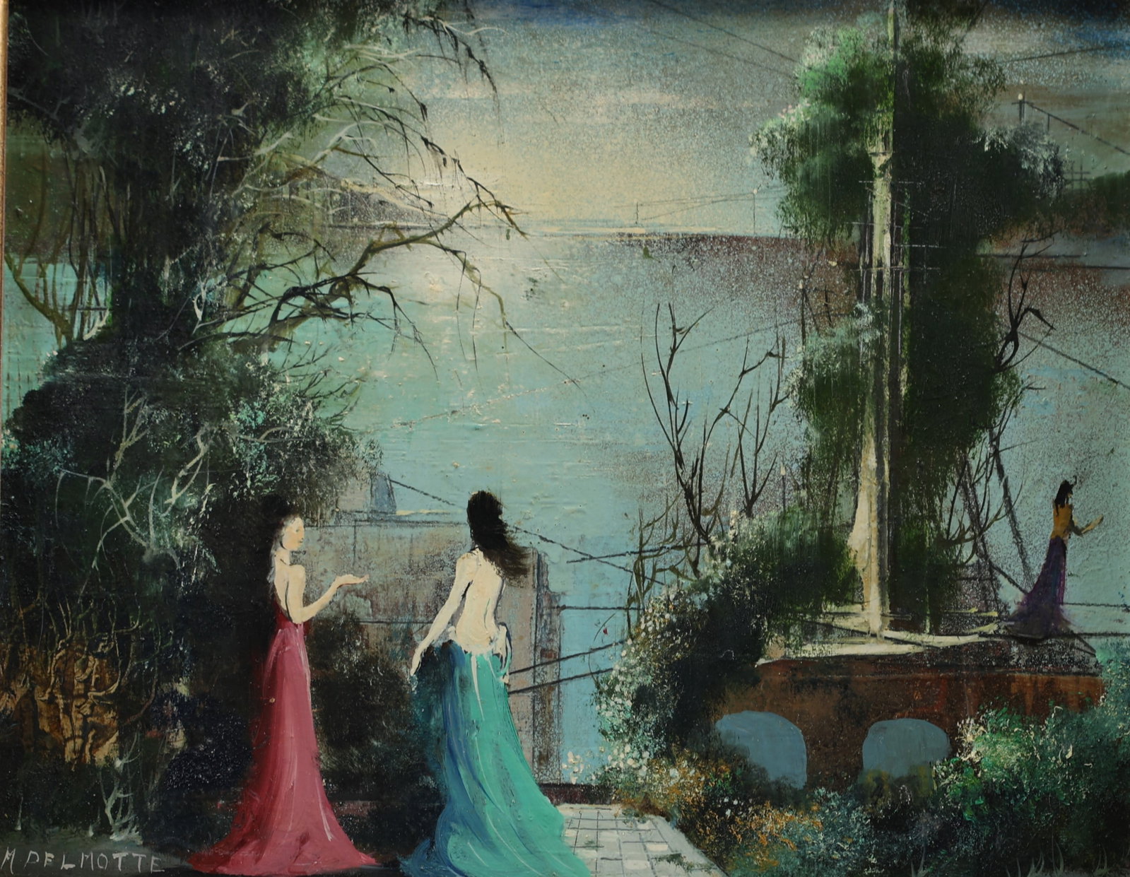 Marcel DELMOTTE (1901-1984) ‘Femmes au bord du lac’ Oil on panel, signed.: Marcel DELMOTTE (1901-1984) ‘Femmes au bord du lac’ Oil on panel, signed. - Weight: 780 g - Shipping available - Region: Belgique - Sizes: H 395MM X L 455MM AVEC CADRE / H 240MM X L 300MM - At fir