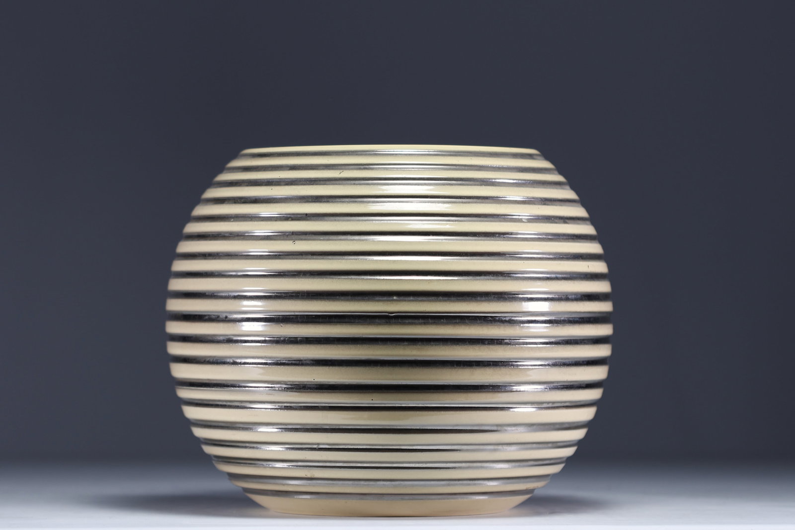 Villeroy & Boch Luxembourg - Beige and silver earthenware boulle vase, mark under the piece. (1 of 3)