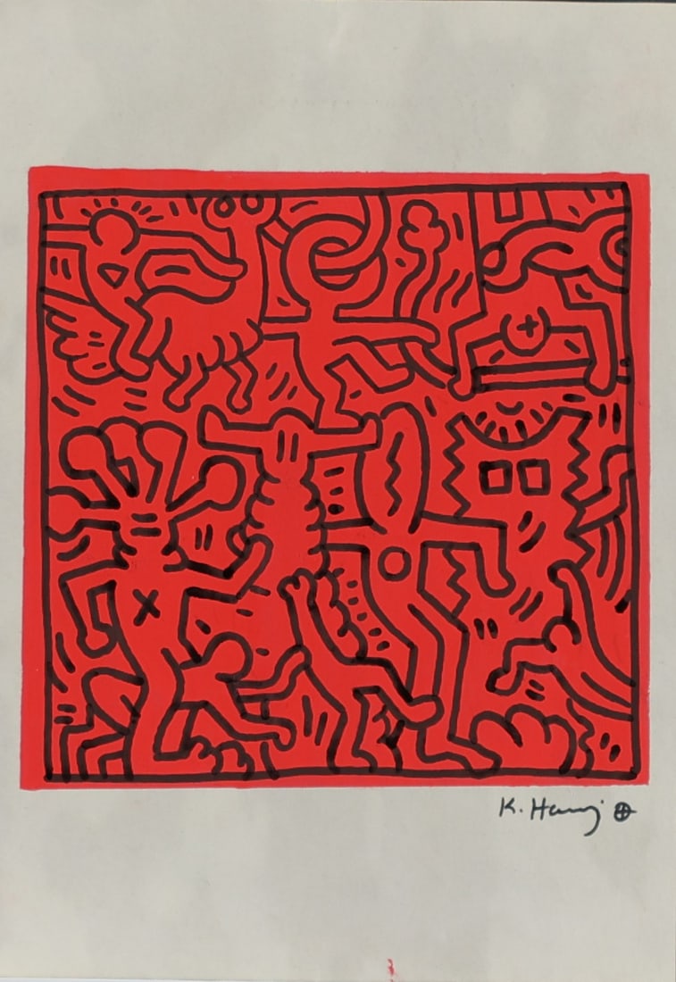 Keith HARING (1958-1990) Sans titre, 1986, peinture sur papier A4, cachets The Keith Haring Estate - (1 of 2)