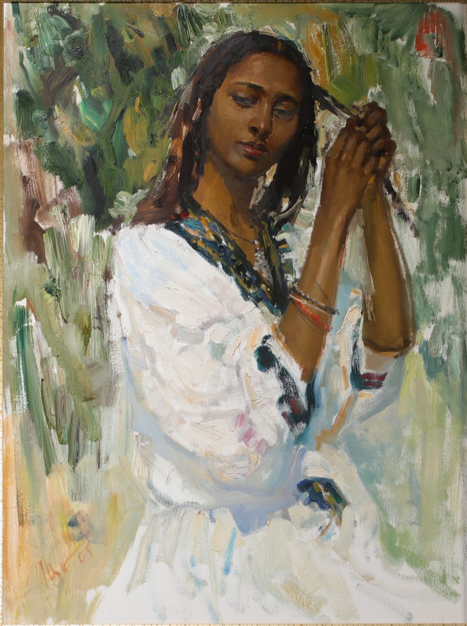Tesfae ATSBEKHA (1970- ) Ethiopian painter, "Mahlet, Jeune ethiopienne" Oil on canvas (1 of 2)