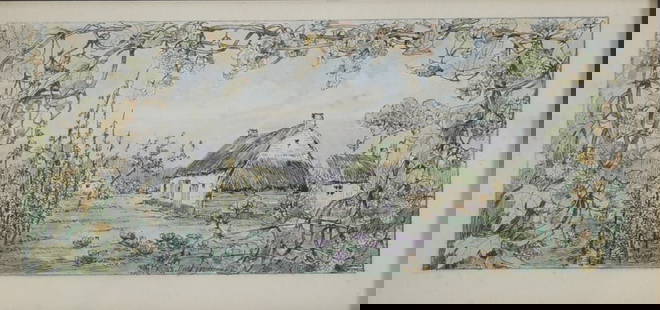 Juliette WYTSMAN (1866-1925) ‘Cottage Garden’ Watercolour and pencil on paper, circa 1900.: Juliette WYTSMAN (1866-1925) ‘Cottage Garden’ Watercolour and pencil on paper, circa 1900. Normal wear - Weight: 1.53 kg - Shipping available - Region: Belgique - Sizes: H 285MM X L 430MM AVEC CAD