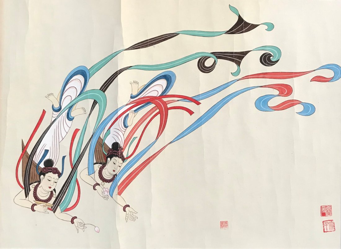 Zhang Da-Qian 张大千: 55.5 x 39.1 cm张大千敦煌飞天。马逢华旧藏。