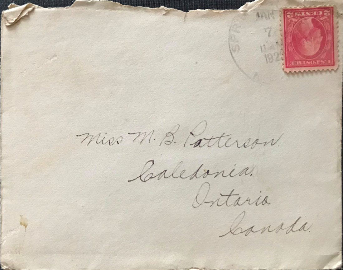 Rare Stamped Cover 1923: George Washington 2c red stamp, cancelled Jan 7, 1923. American Red Cross Merry Christmas 1919 stamp