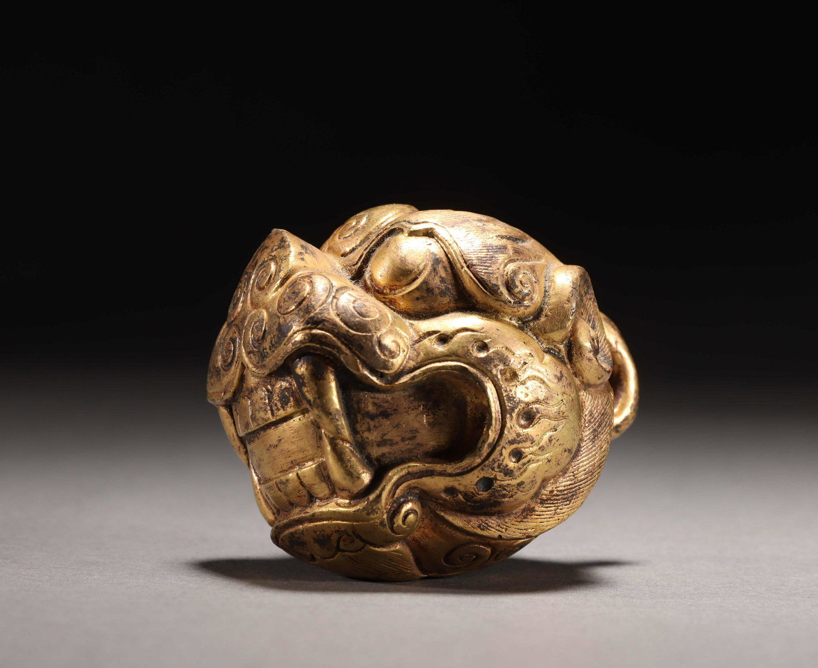 HAN DYNASTY GILT BRONZE LION HEAD (1 of 8)