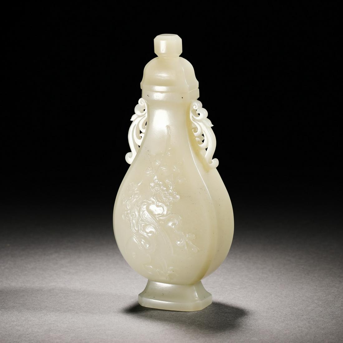 QING DYNASTY HETIAN JADE FLOWER AND BIRD BOTTLE (1 of 10)