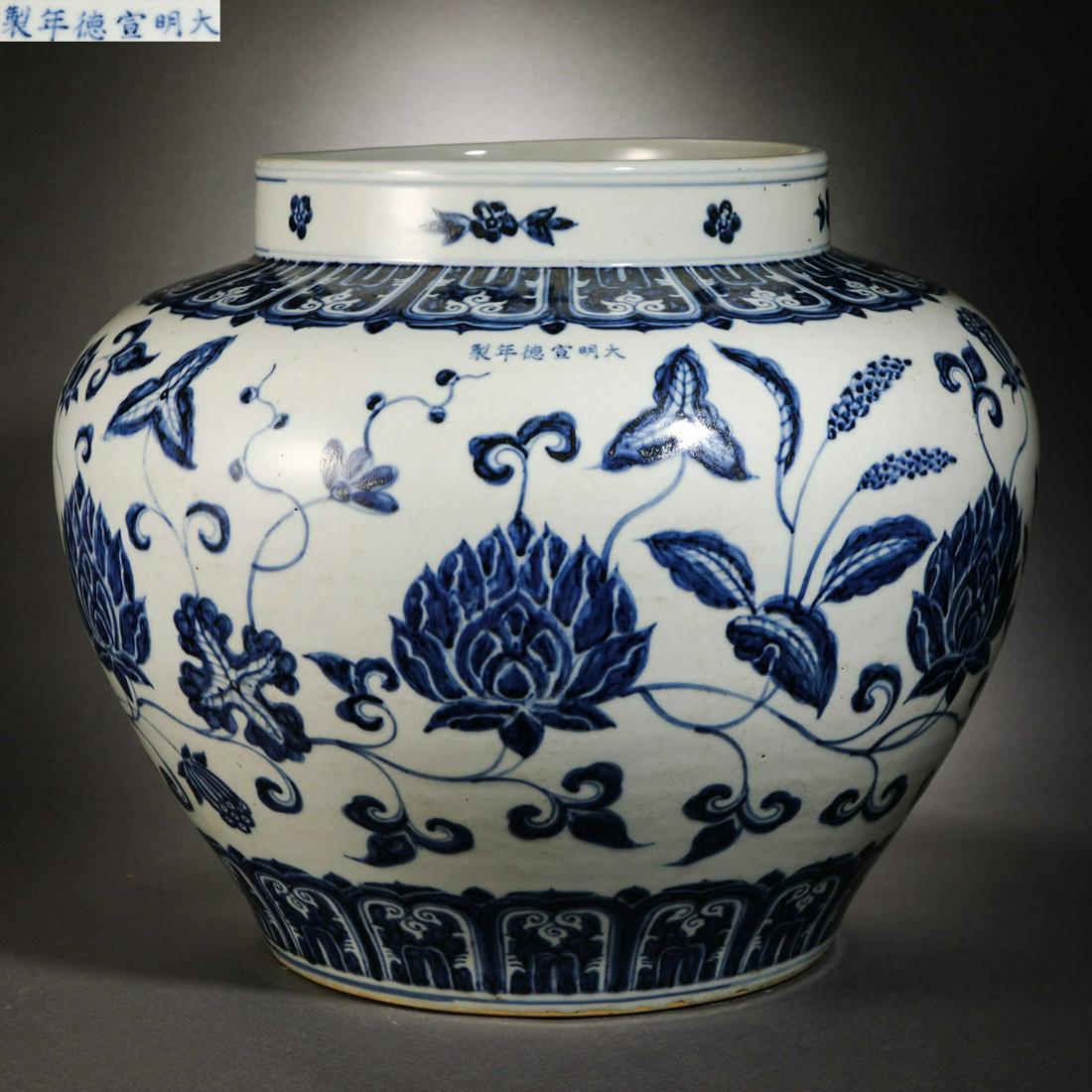 MING DYNASTY BLUE AND WHITE FLOWER JAR (1 of 11)