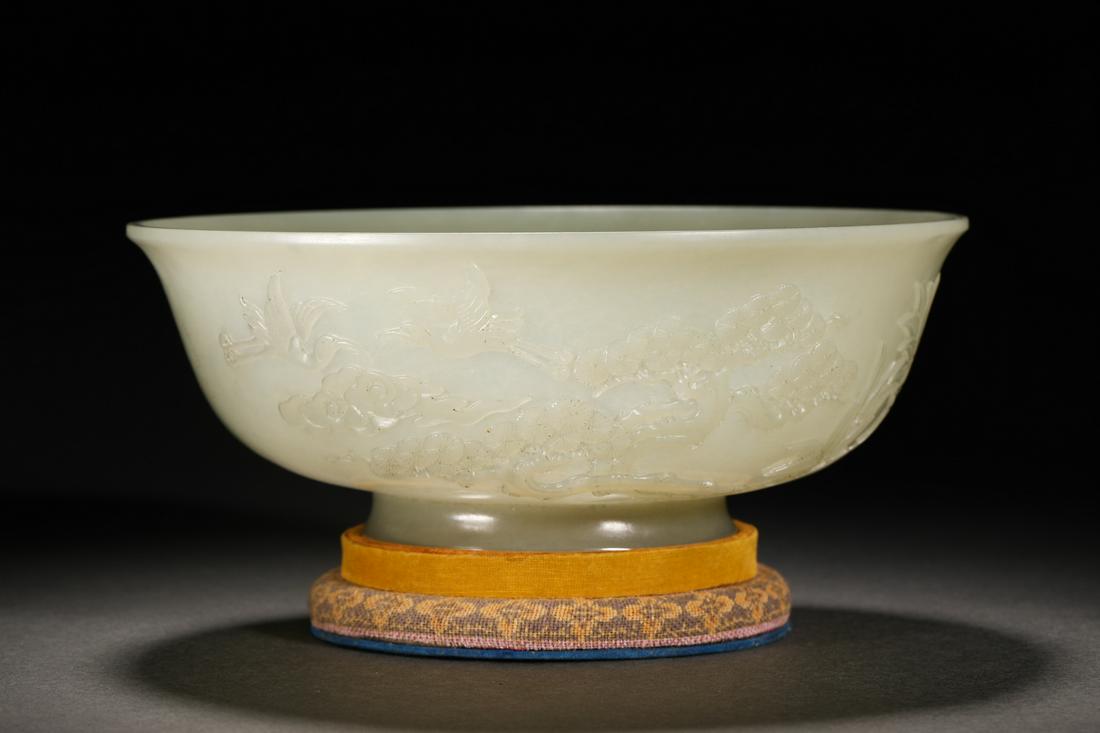 QING DYNASTY HETIAN JADE FLOWER BIRD BOWL (1 of 11)