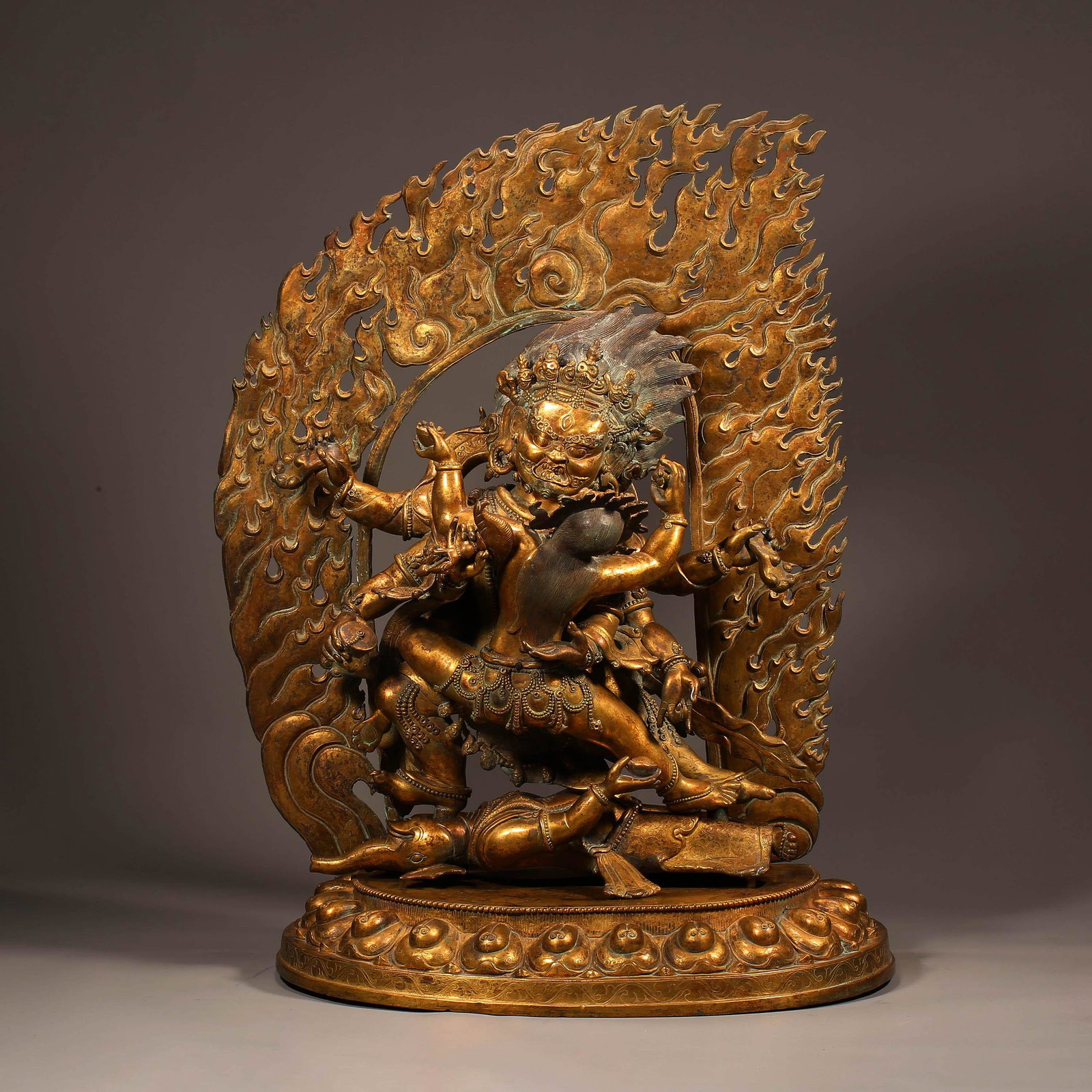 GILT BRONZE SIX-ARMED BIG BLACK SKY DOUBLE FIGURE BODHISATTVA (1 of 20)