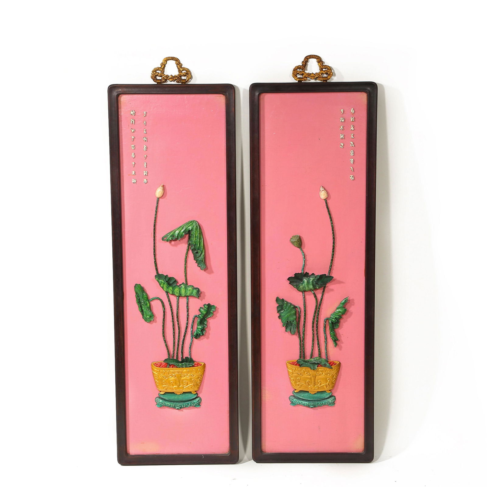 QING DYNASTY ROSEWOOD HUNDRED TREASURES INLAID WITH LOTUS FLOWERS TWO SCREENS (1 of 11)