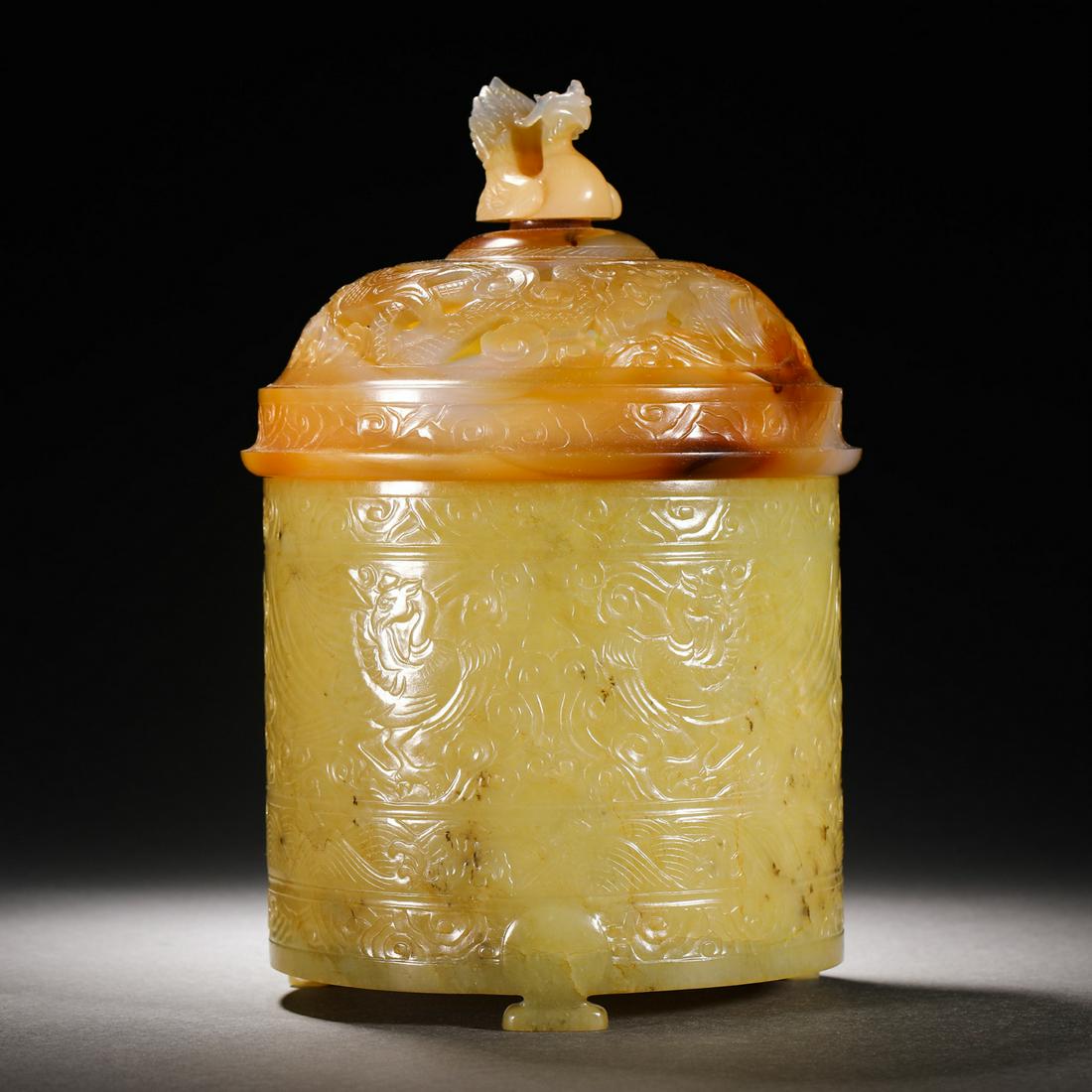HAN DYNASTY HETIAN JADE BEAST HEAD JAR (1 of 12)
