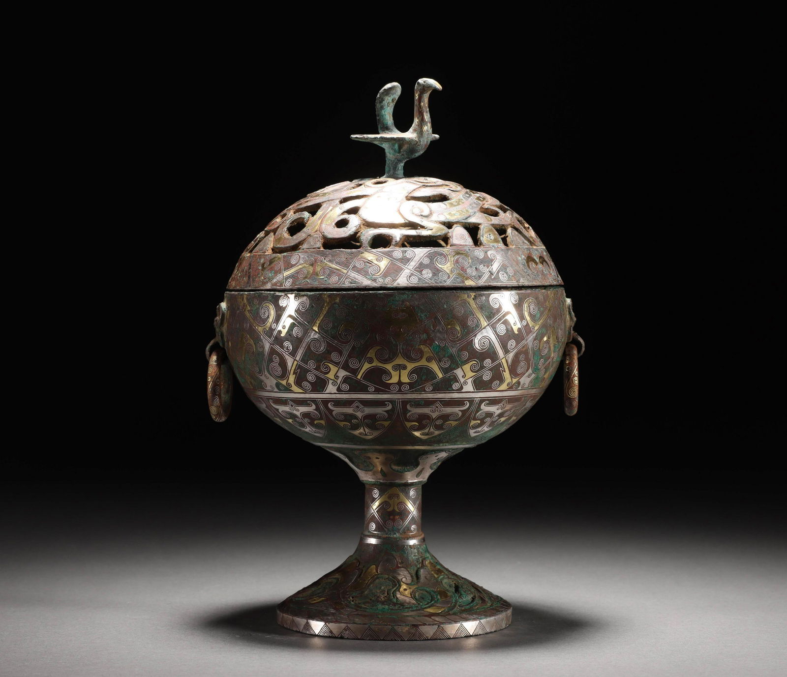 HAN DYNASTY SILVER AROMA STOVE INLAID WITH GOLD (1 of 9)