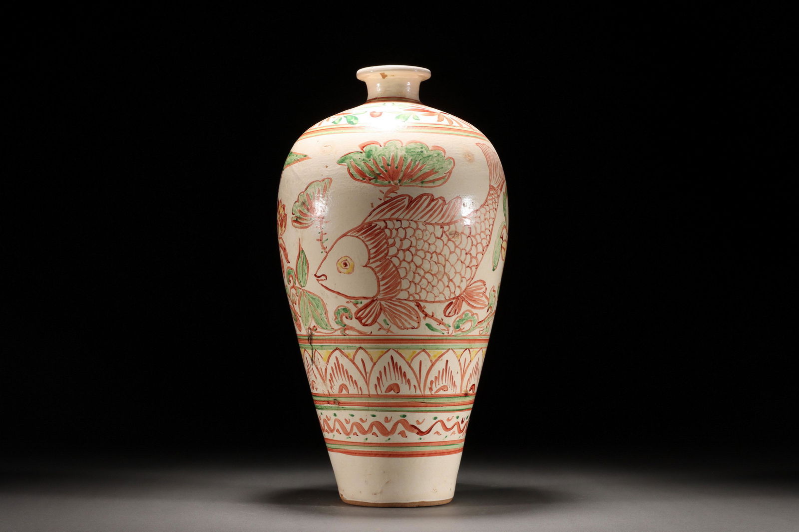 SONG DYNASTY CIZHOU WARE RED AND GREEN COLOR PLUM BOTTLE (1 of 6)