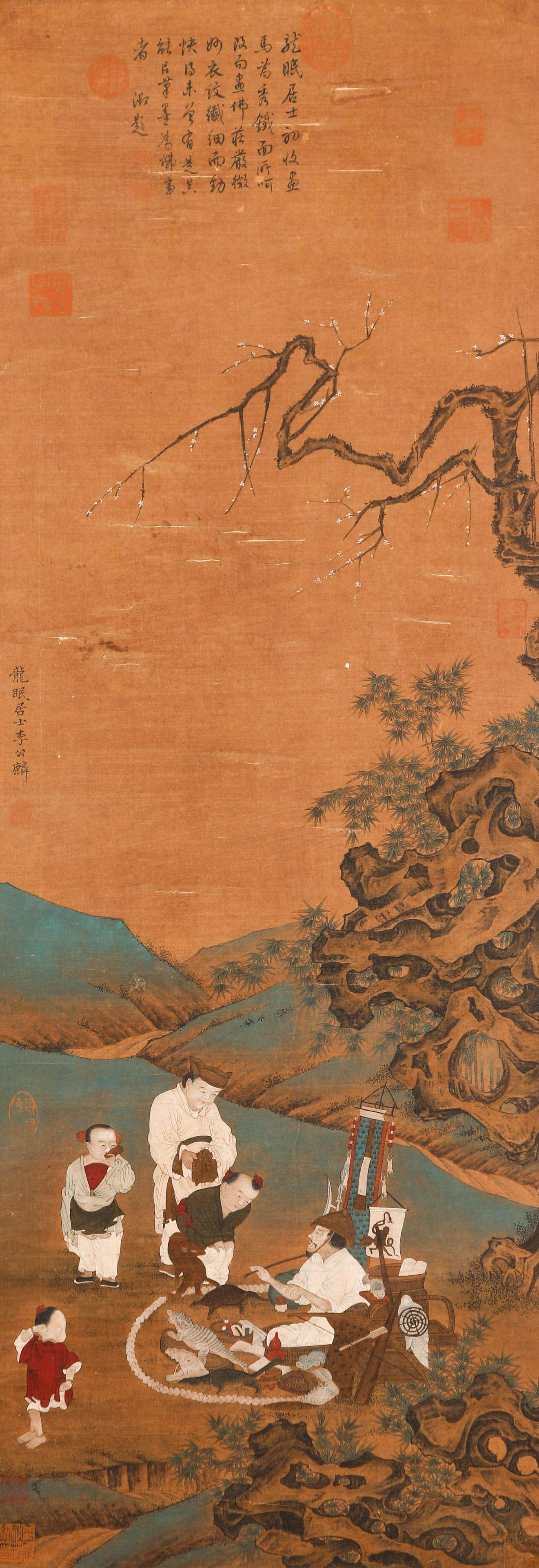 CHINESE INK FIGURE PAINTING BY LI GONGLIN: CHINESE INK FIGURE PAINTING BY LI GONGLIN; H106cm; W37.5cm