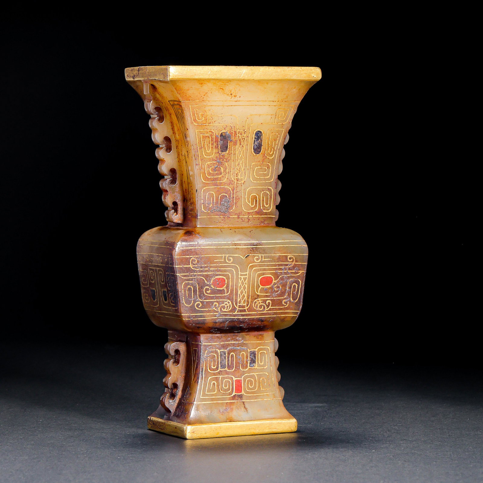 CHINESE HAN DYNASTY HETIAN JADE INLAID WITH GOLD VASE (1 of 11)