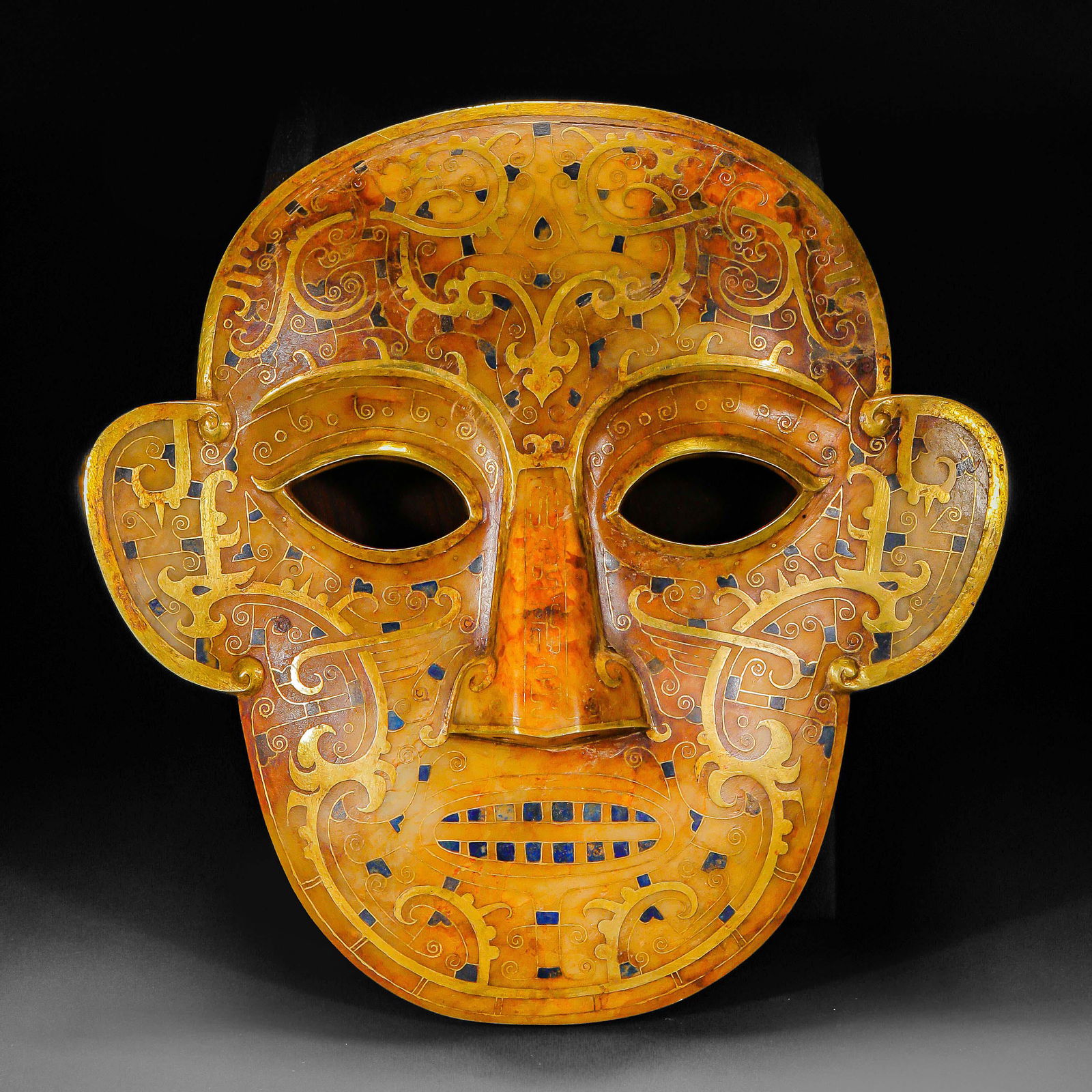 CHINESE HAN DYNASTY HETIAN FIGURES INLAID WITH JADE AND GOLD MASKS (1 of 16)