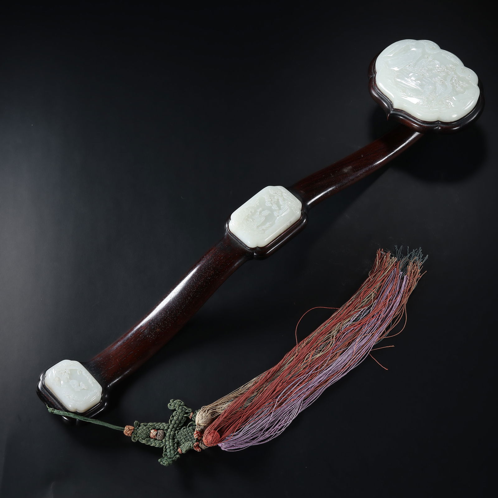 Chinese Qing Dynasty rosewood inlaid Hetian jade Ruyi ornaments (1 of 7)