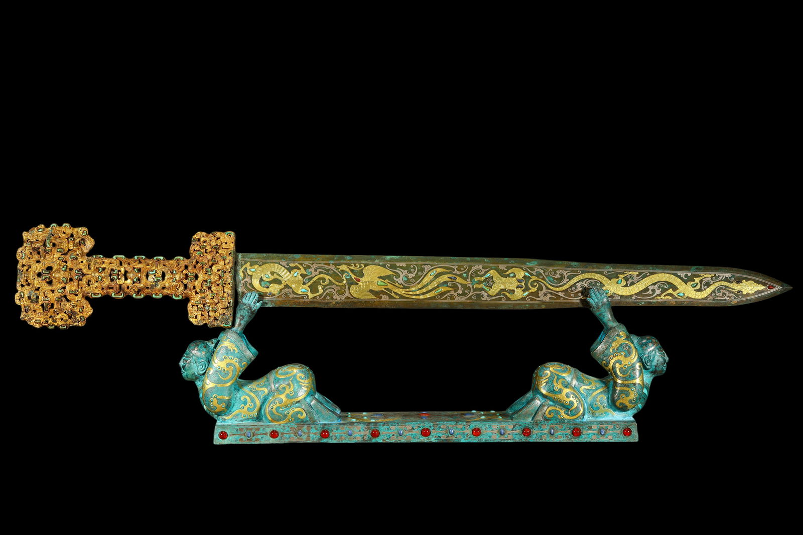 Chinese Warring States Period gold and silver sword inlaid with precious stones (1 of 9)