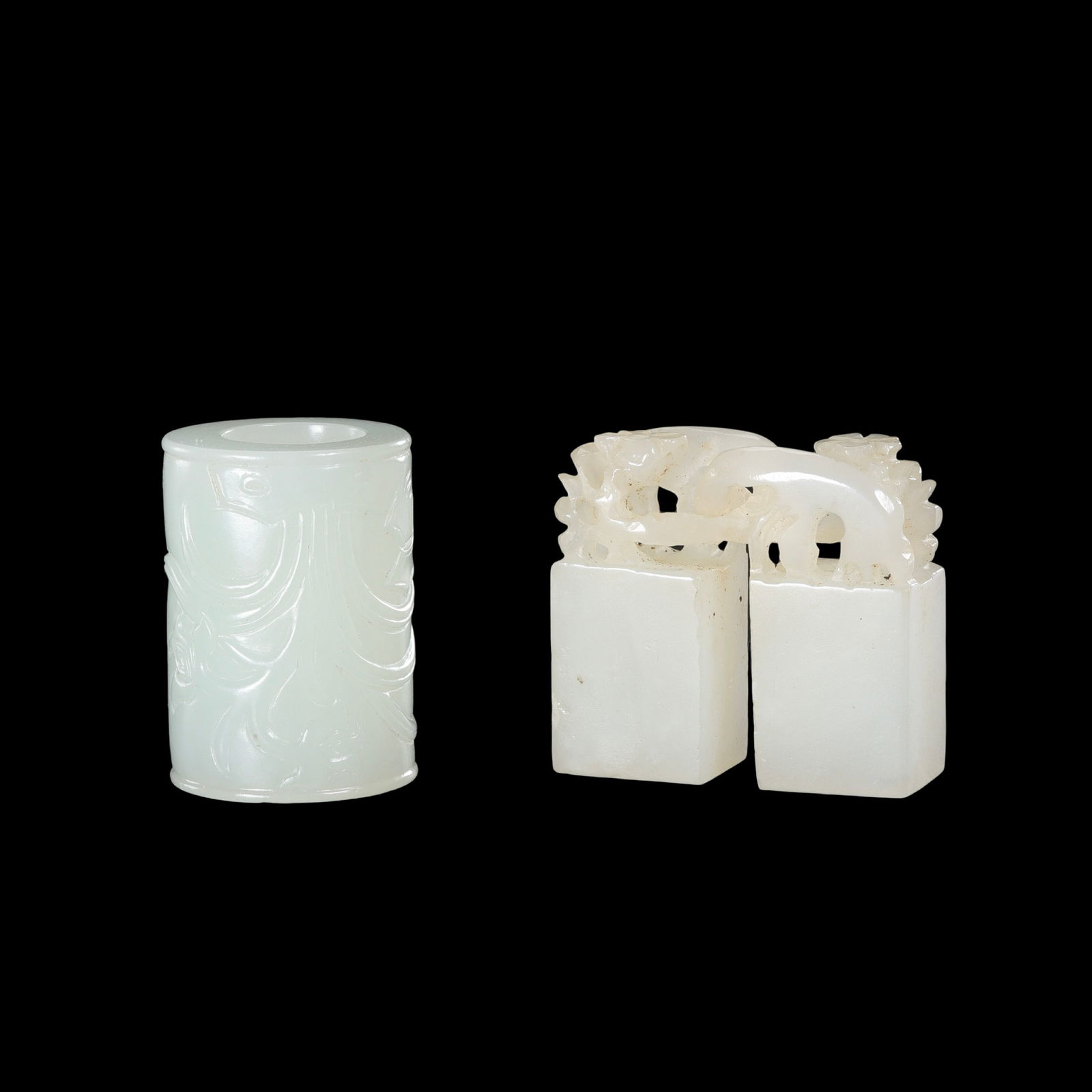 A set of Chinese Hetian white jade seal materials and jade bridles from the Qing Dynasty (1 of 10)