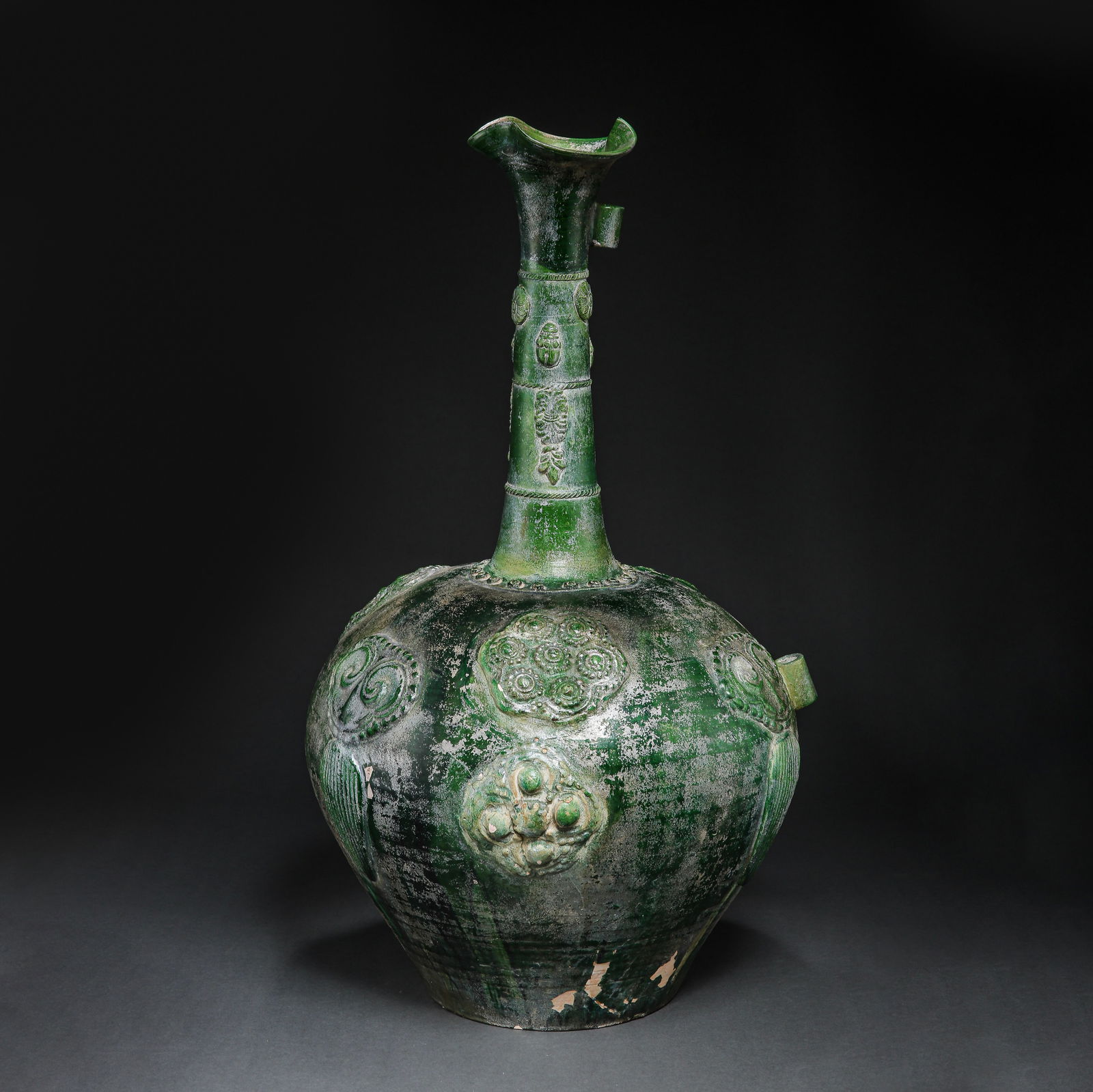 Chinese Han Dynasty Green Glaze Flower Pattern Long-necked Vase (1 of 10)