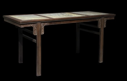 Chinese Qing Dynasty Huanghuali wood inlaid marble long table