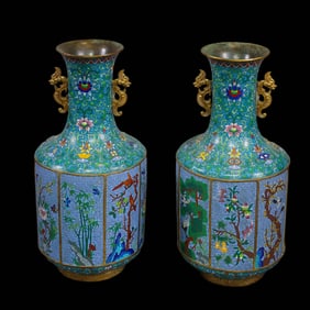 A pair of Chinese cloisonné enamel amphorae from the Qianlong period of the Qing Dynasty