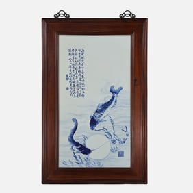 Blue and white porcelain panel painting by Wang Bu, a 20th century Chinese art master