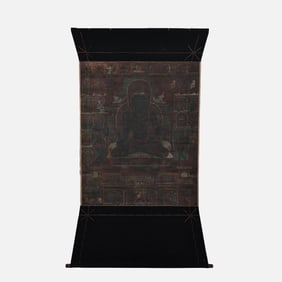 16th century Chinese Tibetan black painted Tara thangka