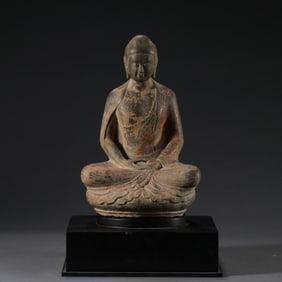 Chinese Northern Wei Dynasty Bluestone Painted Seated Buddha