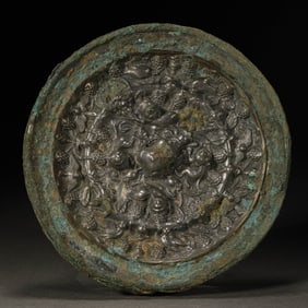 Bronze mirror with sea beasts and grapes, Tang Dynasty, China