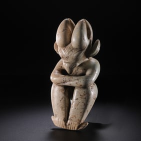 Chinese Neolithic period 4-3 thousand years old chicken bone and white jade sun god statue
