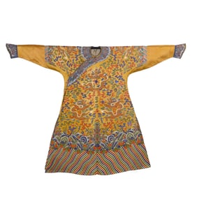 Chinese Qing Dynasty brocade dragon robe with seal