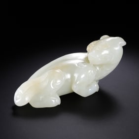 Chinese Qing Dynasty Hetian White Jade Auspicious Beast