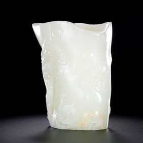 Chinese Qing Dynasty Hetian White Jade Carved Cup