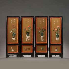 A group of Chinese Qing Dynasty rosewood inlaid multi-treasure screens