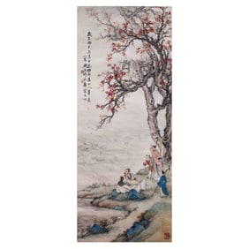 Chinese Qing Dynasty Paper Hanging Scroll Figure Story Painting - Qian Xiong