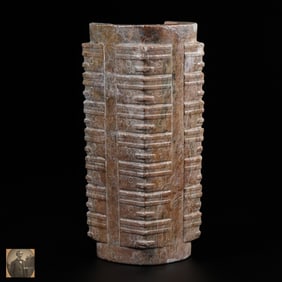 Chinese Neolithic Jade Cong with Animal Face Pattern