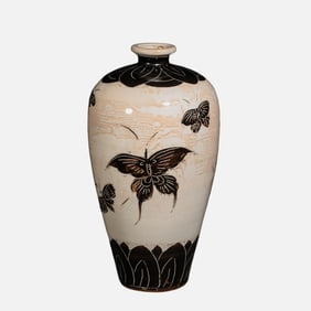 Plum vase with black and white butterfly pattern from Cizhou kiln, Northern Song Dynasty, China