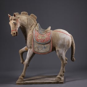 Large Chinese Han Dynasty painted pottery horse