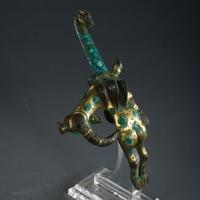 Chinese Warring States Period gold, silver and turquoise belt hook