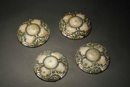 A group of gold, silver and jade inlaid town figurines from the Warring States Period of China