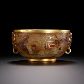 Chinese Han Dynasty Double-Pavé Gold-and-Jade Cup