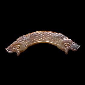Chinese Han Dynasty Double Dragon Head Jade Huang