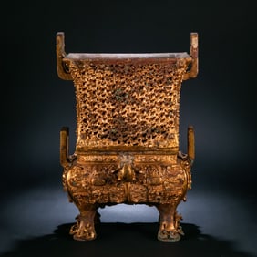 Chinese Han Dynasty Gilded Bronze Square Censer