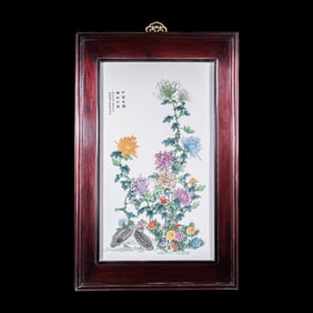 Chinese 20th century art master Wang Bu porcelain painting hanging screen