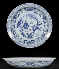 Chinese Yuan Dynasty Blue and White Plate with Figures and Stories