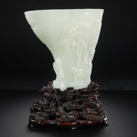 Chinese Qing Dynasty Hetian White Jade Carved Cup