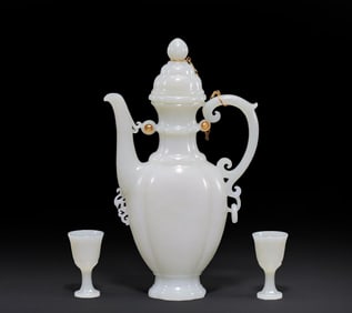 A group of Chinese Qing Dynasty Hetian white jade pots